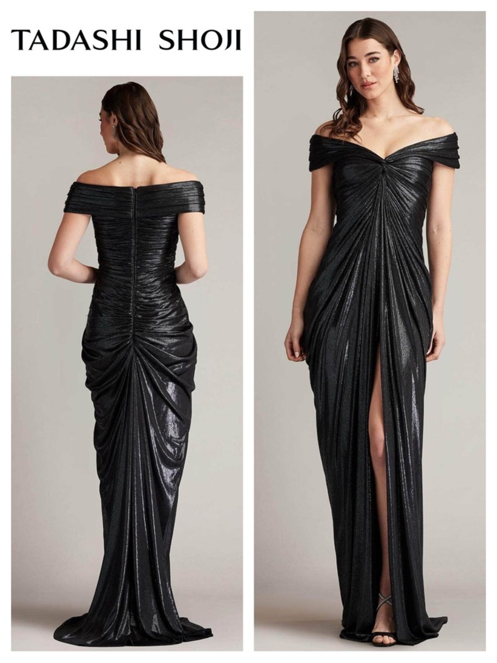 TADASHI SHOJI Ellery Draped Metallic Jersey Gown
